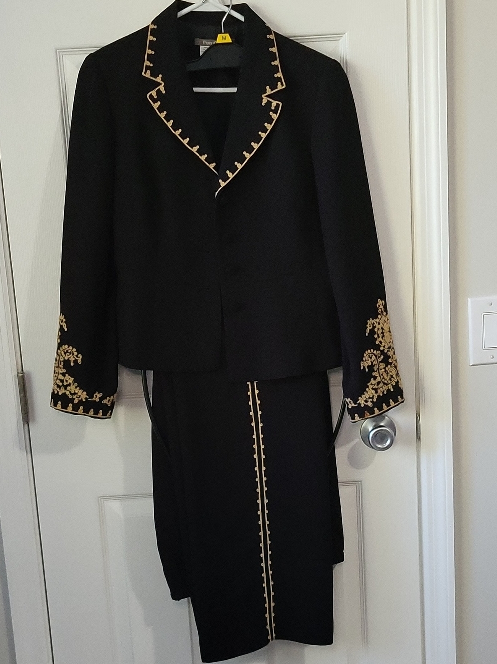 Black Blazer and Pants Set with Gold Embroidery